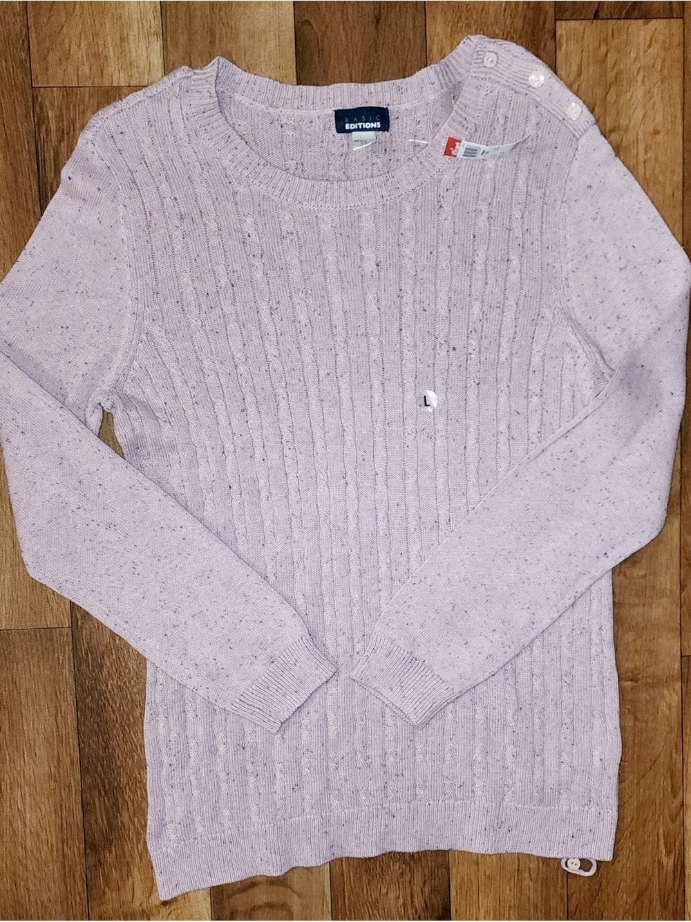 Basic Editions Women's Light Lavender Cable Knit Sweater